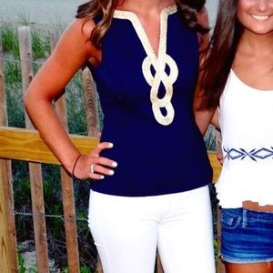 Lilly Pulitzer navy blue and gold top